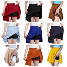 Women Girls Flared Pleated Mini Skater Skirt Elastic Waist School Uniform
