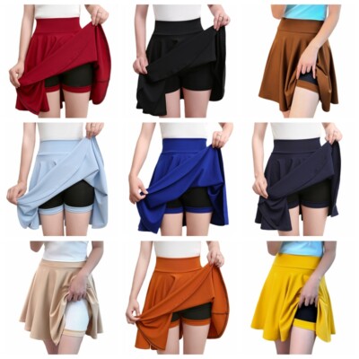 Da Donna Svasato Pieghe Mini Skater Gonna Elastico Vita Scuola Uniforme 