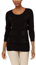 Sweater Black Size XL Charter Club Women's Top Jeweled Stripe MSRP $79.50