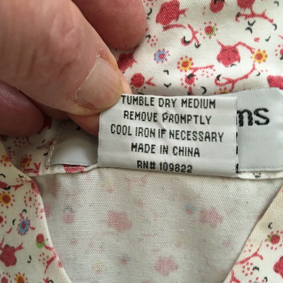 Scrub Top Size L Natural Uniforms Floral Pattern Pockets Red Blue Yellow - Image 4 of 4