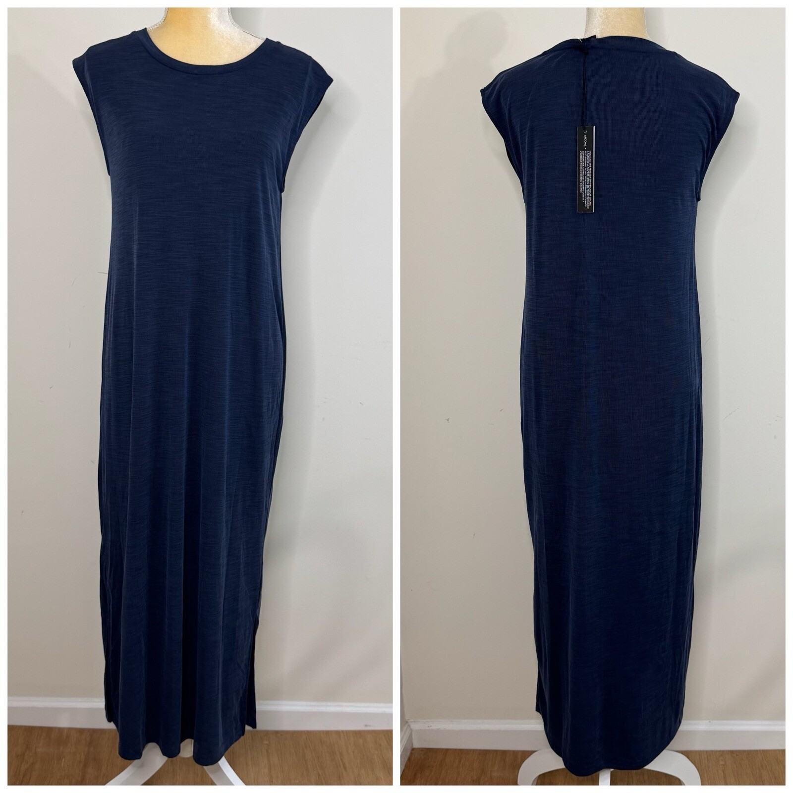 NWT Nicole Miller Sleeveless Modal Casual Midi Dress Size M Navy Stretch
