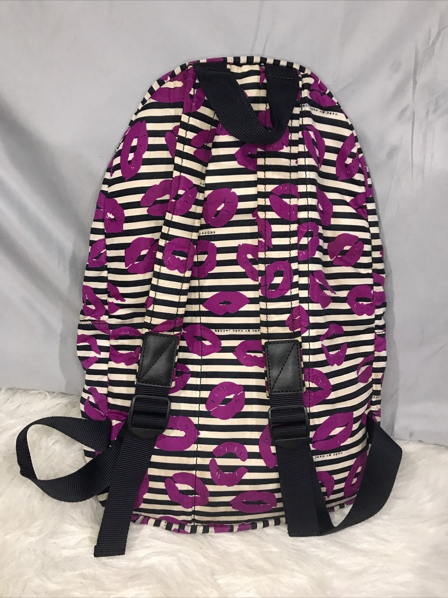 Marc By Marc Jacobs Lips & Stripes Print Nylon Backpack Rare VGUC