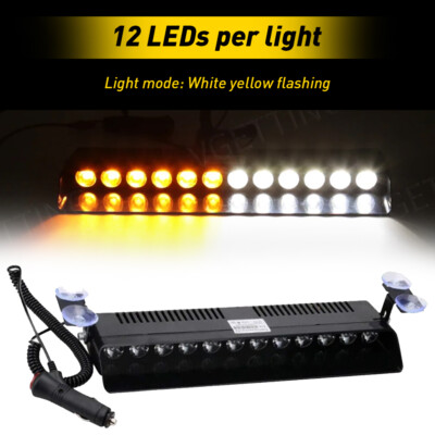 12LED Car Strobe Emergency Windshield Light Flash Warning Lamps Amber/White