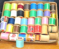Vtg 35 Wooden Spools of Sewing THREAD Polyester Few NEW Some Empty