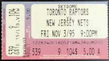 1995 Toronto Raptors First Game Ticket Stub Inaugural Season NBA Basketball