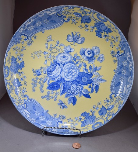 VINTAGE SPODE BLU CAMERA GIARDINO COLLEZIONE ROSE 12" CIOTOLA PASTA GIALLO BKG