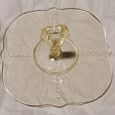 Vintage Yellow Depression Glass Heart Handle Tidbit Dish Etched Pattern