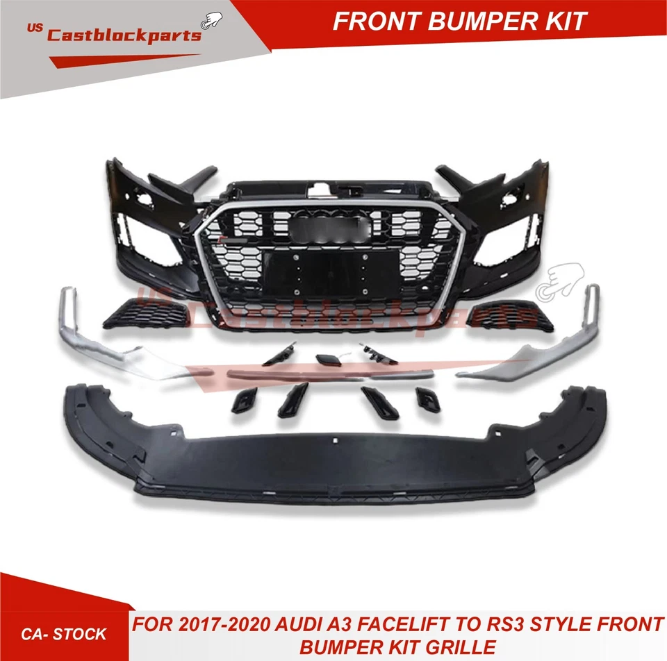 KIT DE CARROCERÍA DE PARACHOQUES DELANTERO CON REJILLA PARA AUDI A3 2017-2019 ACTUALIZACIÓN A RS3 QUATTRO Foto 2 de 4