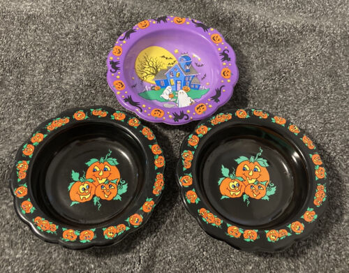 (3) VTG BERMAN INDUSTRIES Halloween Candy Bowl Ghost and Pumpkin - Picture 1 of 3
