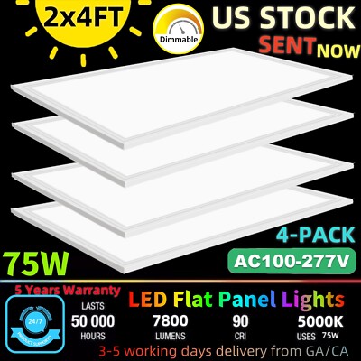 4x2FT 75 Watts LED Panel Lights 5000K Daylight LED Flat Lighting Dimmable 0-10v