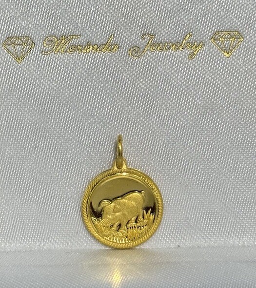 Zodiac Sign 24K Solid Gold Pig Animal Round Shape Charm/ Pendant