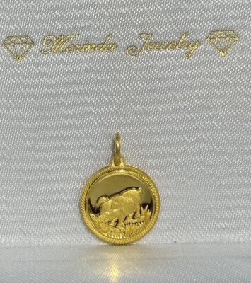 Zodiac Sign 24K Solid Gold Pig Animal Round Shape Charm/ Pendant