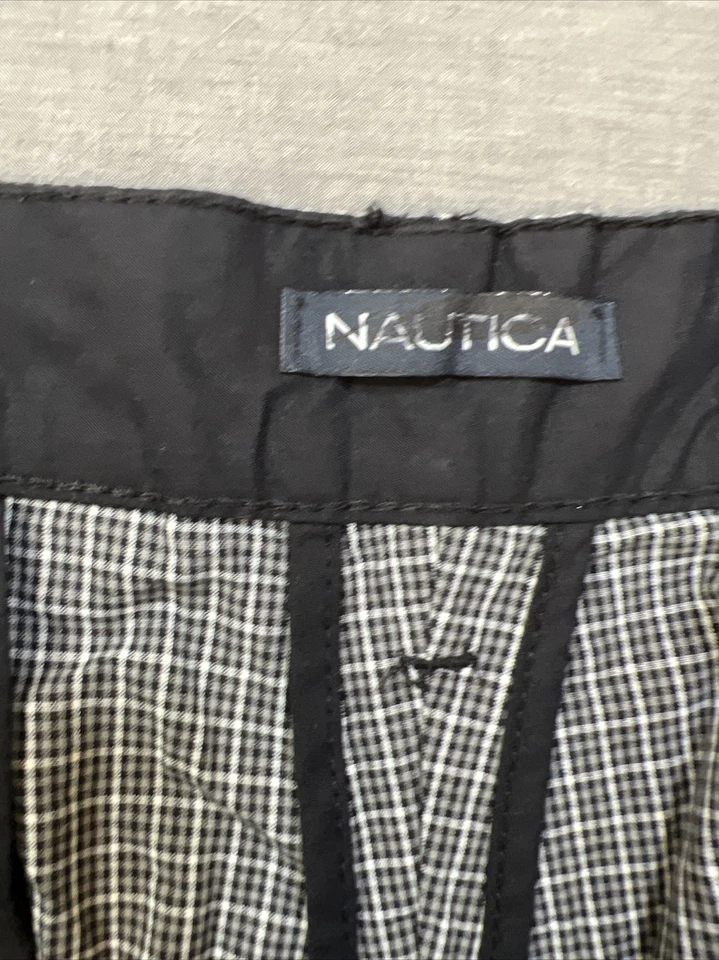 Nautica Shorts Mens 50 Black Chino Check Pocketed Belted Button Zip Men NWOT. - Image 4 of 4