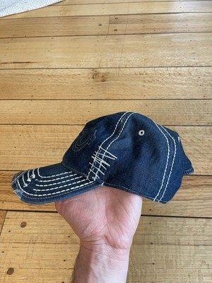 True Religion Hat Cap Distressed Denim TRU Logo Embroidered