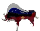 Vintage Mid Century Modern Murano Glass Red Blue Bull With Sticker