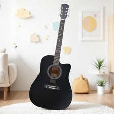 41-Inch Acoustic Beginner Guitar Set - Dreadnought, Cutaway, Tuner, Capo, Black