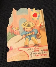 Vintage San Francisco Worlds Fair Soldier Holding Rifle Valentine Card c. 1940s