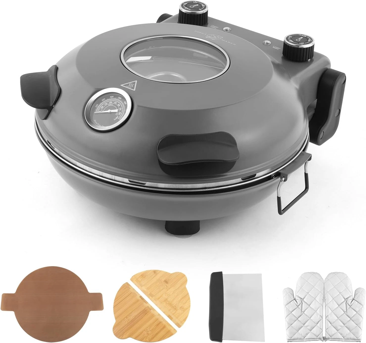 12" Electric Countertop Pizza Oven Indoor with Ceramic Stone, Dual Adjustable Te