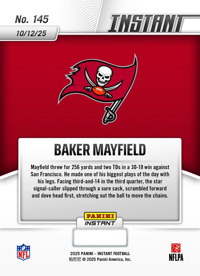 2025-26 Panini Instant NFL #145 Baker Mayfield Tampa Bay Buccaneers PRESALE - Image 2 of 2