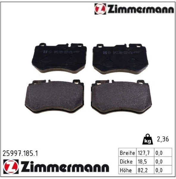 Zimmermann 25997.185.1 Bremsbelagsatz FüR Scheibenbremse Bremsbelagsatz-image