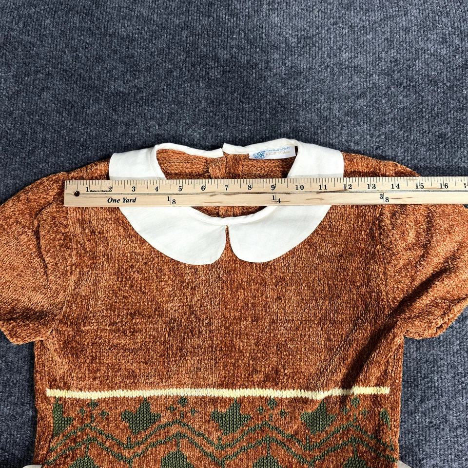 Vestido Vintage Hecho a Mano Niñas 6-7 Cuello Peter Pan Calado Acción de Gracias Cosecha Foto 4 de 4