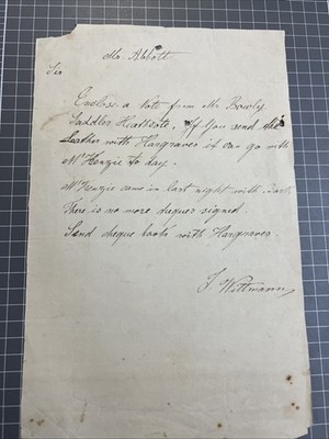 ORIGINAL HANDWRITTEN DOCUMENT ABBOTT J WITTMANN MR BOWLY 1880 BENDIGO SIGNED