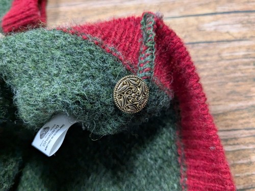 Vintage Equorian Hand Knit Cardigan 100% Shetland Wool Green Floral Womens Large - Picture 9 of 14