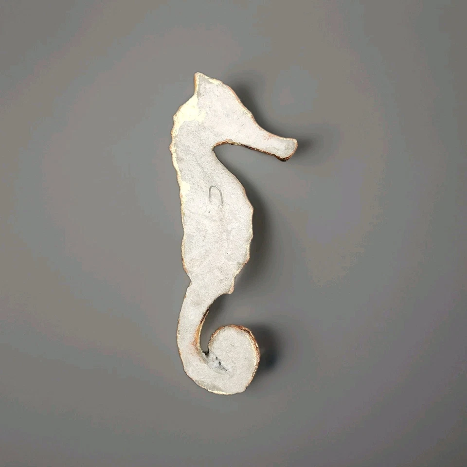 Escultura de caballito de mar de cerámica vintage colgante de pared con conchas marinas diseño de playa 9" Foto 4 de 4