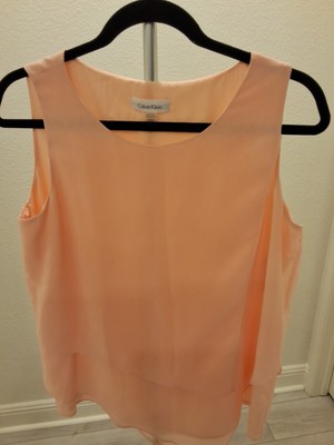 Calvin Klein Peach Sheer Size M Womens Stretch Sleeveless Multi Layer Blouse