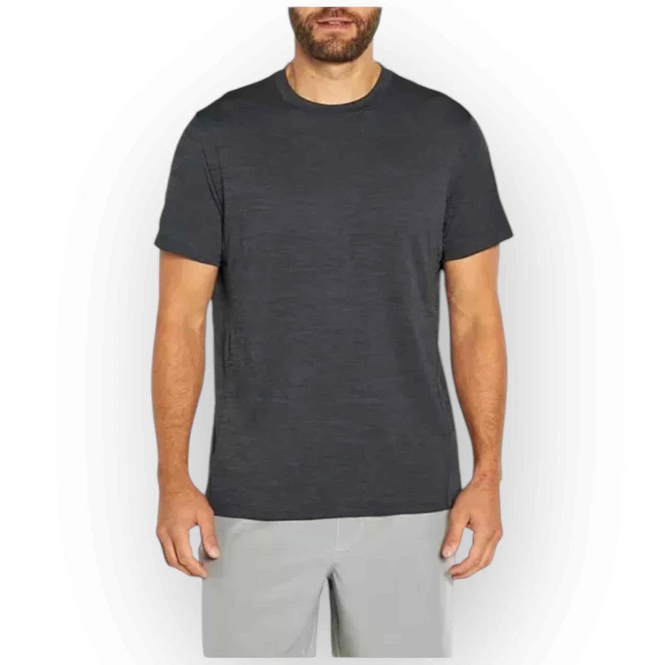 Camiseta activa que absorbe la humedad manga corta Gap Fit para hombre, ébano jaspeado 665S Foto 2 de 4