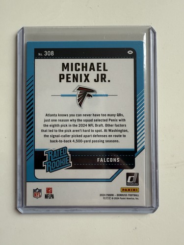 2024 Panini Donruss Michael Penix Jr. Purple Press Proof Rated Rookie #308 RC - Picture 2 of 2