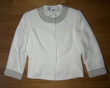 Tahari Arthur S Levine Ivory White Beaded Collar Blazer Petite 4 Wedding Formal