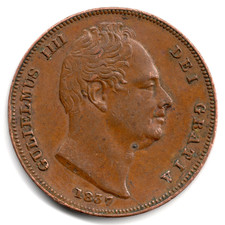 1837 FARTHING COIN KING WILLIAM IV COPPER FINE CONDITION S3848 WIV118