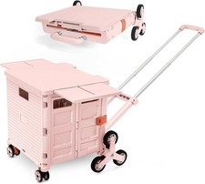 Foldable Utility Cart Portable Crate Rolling Dolly with Telescopic Handle Can