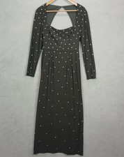 Leena Mac Duggal Maxi Dress Womens 6 Black Rhinestone Square Neck Keyhole Back