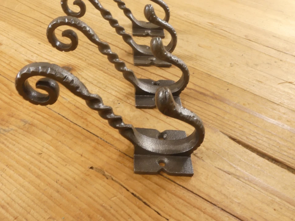 4 Iron Antique Style Coat Hooks Hat Rack Tree Restoration Double Long Fancy Lot - Image 3 of 4