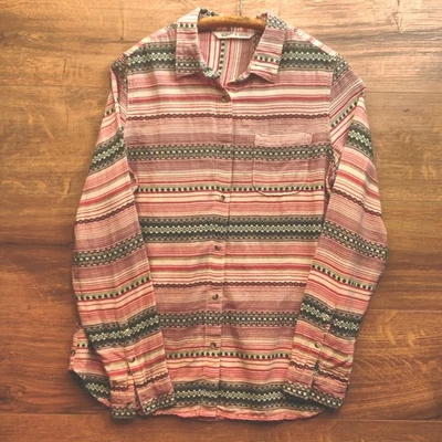 Vintage Woolrich Jacquard Cotton Shirt 90s Folk Stripe Geometric Womens M - Bild 1 von 4