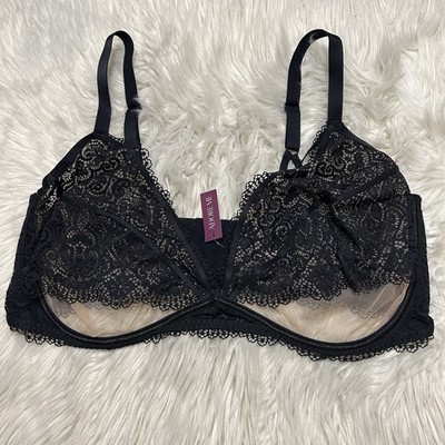 Adore Me 42G Bra Black Plunge Underwire Semi Sheer Underwire Back Closure NEW