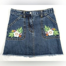 GYMBOREE VINTAGE Girls Y2K-Inspired Embroidered Floral Denim Mini Skort Size 7