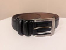 Allen Edmonds Belt Mens Size 46 Black Leather Silver Buckle Made In USA.