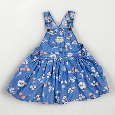 Y2K OshKosh B'gosh Overall Dress Baby Girl 24 Month Floral Blue Denim Vestbak