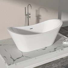 Modern Oval Shape Freestanding Tubs 59 inch Glossy White Finish Bathroom For Tub