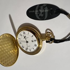 NOS Charles Hubert Gold-Finish White Dial Hunter Satin Pocket Watch XWA4353