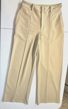 CIDER Women Wide Leg Pleated Pants Beige Size Large Pockets, Heavyweight Office