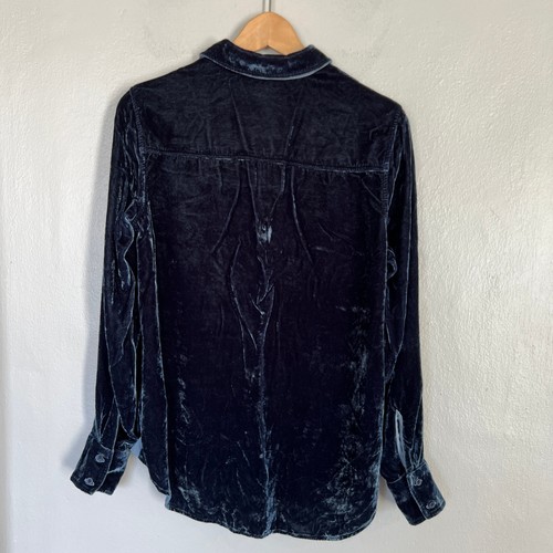 Bella Dahl Velvet Silk Long Sleeve Shirt Top Blouse Women's S Navy Blue Holiday - Picture 2 of 9