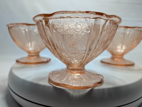 Jeannette Depression Glass Pink Cherry Blossom Sherbet Dishes - Set of 4