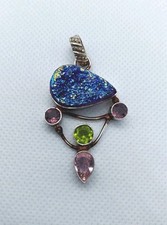 Beautiful Sterling Silver 925 Druzy Gemstones Pendant