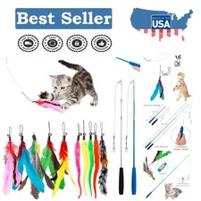 2PCS Retractable Cat Wands  10 Safe Teaser Refills - Fun Exercise for Kittens