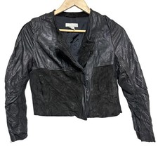 H M 100 Leather Suede Crop Jacket Womens 4 Black Full Zip Modern Moto City Chic
