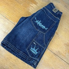 Vtg JNCO Skater Shorts Sz 32 Mens Blue Cyber Y2K Baggy Skate Surf Distressed